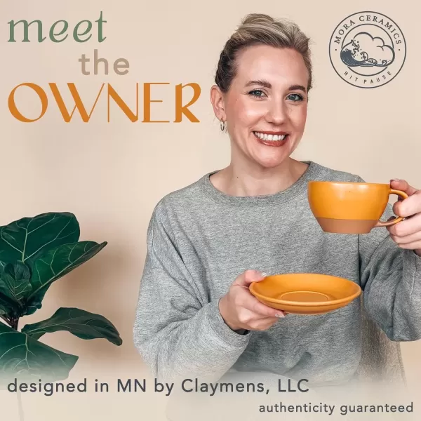 imageMora Ceramic Latte Art Mug With Saucer  105 oz Round Bottom For Perfect Pours  Cafe Cups for Cappuccino Espresso Coffee Tea etc  Porcelain Set for Baristas Great Gift  Shadow GreyPumpkin Orange