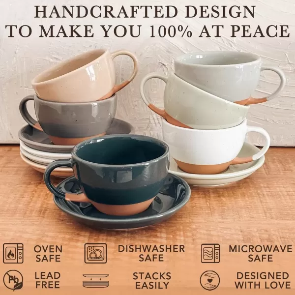 imageMora Ceramic Latte Art Mug With Saucer  105 oz Round Bottom For Perfect Pours  Cafe Cups for Cappuccino Espresso Coffee Tea etc  Porcelain Set for Baristas Great Gift  Shadow GreyCharcoal
