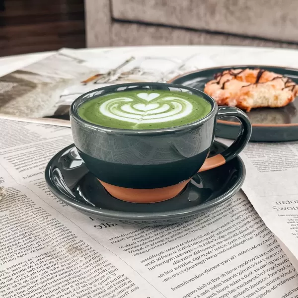 imageMora Ceramic Latte Art Mug With Saucer  105 oz Round Bottom For Perfect Pours  Cafe Cups for Cappuccino Espresso Coffee Tea etc  Porcelain Set for Baristas Great Gift  Shadow GreyCharcoal