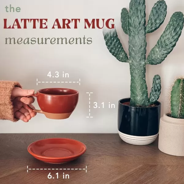 imageMora Ceramic Latte Art Mug With Saucer  105 oz Round Bottom For Perfect Pours  Cafe Cups for Cappuccino Espresso Coffee Tea etc  Porcelain Set for Baristas Great Gift  Shadow GreyCrimson Red
