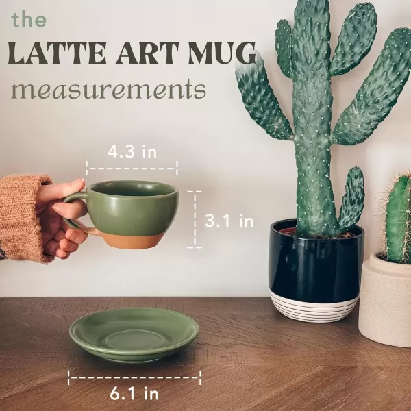 imageMora Ceramic Latte Art Mug With Saucer  105 oz Round Bottom For Perfect Pours  Cafe Cups for Cappuccino Espresso Coffee Tea etc  Porcelain Set for Baristas Great Gift  Shadow GreyMoss Green