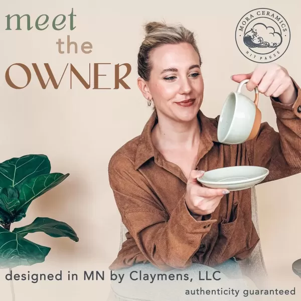 imageMora Ceramic Latte Art Mug With Saucer  105 oz Round Bottom For Perfect Pours  Cafe Cups for Cappuccino Espresso Coffee Tea etc  Porcelain Set for Baristas Great Gift  Shadow GreyLight Matcha