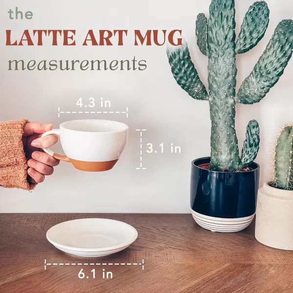 imageMora Ceramic Latte Art Mug With Saucer  105 oz Round Bottom For Perfect Pours  Cafe Cups for Cappuccino Espresso Coffee Tea etc  Porcelain Set for Baristas Great Gift  Shadow GreyVanilla White