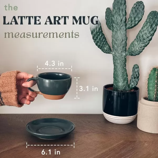 imageMora Ceramic Latte Art Mug With Saucer  105 oz Round Bottom For Perfect Pours  Cafe Cups for Cappuccino Espresso Coffee Tea etc  Porcelain Set for Baristas Great Gift  Shadow GreyShadow Grey