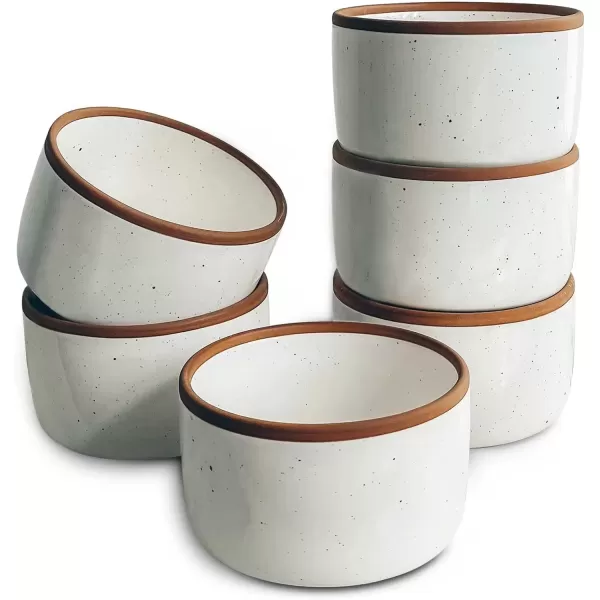 imageMora Ceramic Ramekins  8oz Set of 6  Small Oven Safe Baking DishesCups  For Personal Pudding Creme Brulee Souffle Serving Dip Custard Ice Cream  Single Mini Bowls  Artisan ColorsVanilla White