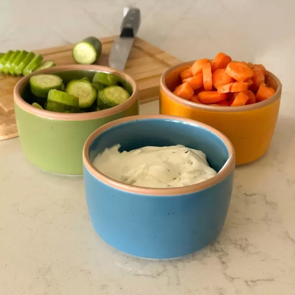 imageMora Ceramic Ramekins  8oz Set of 6  Small Oven Safe Baking DishesCups  For Personal Pudding Creme Brulee Souffle Serving Dip Custard Ice Cream  Single Mini Bowls  Artisan ColorsArtisan Colors