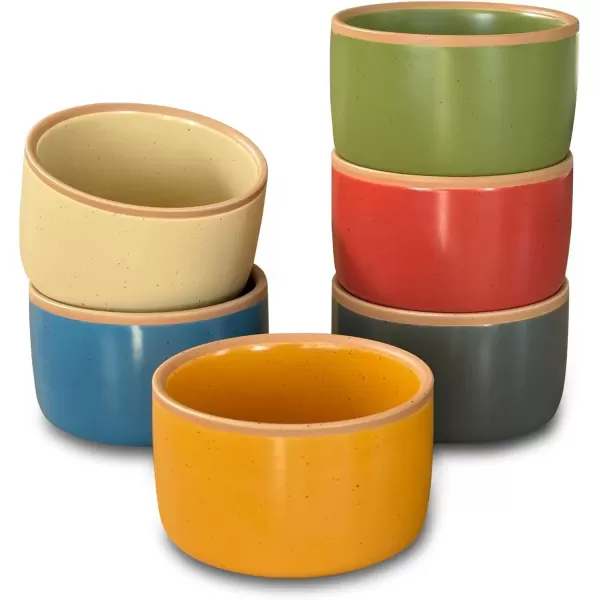imageMora Ceramic Ramekins  8oz Set of 6  Small Oven Safe Baking DishesCups  For Personal Pudding Creme Brulee Souffle Serving Dip Custard Ice Cream  Single Mini Bowls  Artisan ColorsArtisan Colors