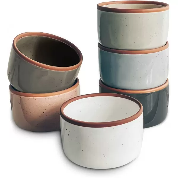 imageMora Ceramic Ramekins  8oz Set of 6  Small Oven Safe Baking DishesCups  For Personal Pudding Creme Brulee Souffle Serving Dip Custard Ice Cream  Single Mini Bowls  Artisan ColorsAssorted Neutrals