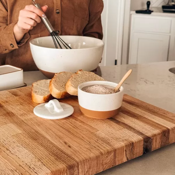 imageMora Ceramic Salt and Pepper Cellar Set with Lid  10 oz Modern CanisterContainerBowl for Storage Sea Salt Spice Sugar Countertop  Small DishJar with Wood Spoon Azure Blue ampamp Crimson Red CrockVanilla White