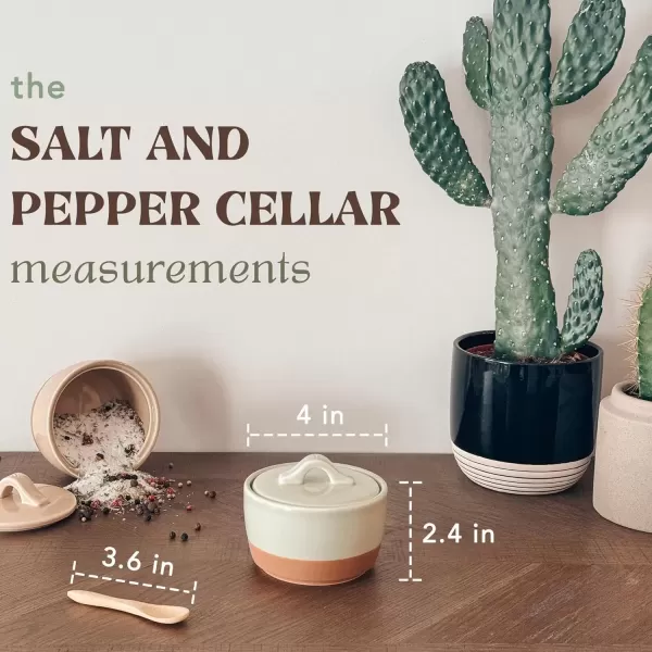 imageMora Ceramic Salt and Pepper Cellar Set with Lid  10 oz Modern CanisterContainerBowl for Storage Sea Salt Spice Sugar Countertop  Small DishJar with Wood Spoon Azure Blue ampamp Crimson Red CrockMatcha  Chai