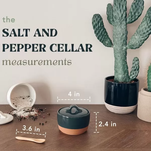 imageMora Ceramic Salt and Pepper Cellar Set with Lid  10 oz Modern CanisterContainerBowl for Storage Sea Salt Spice Sugar Countertop  Small DishJar with Wood Spoon Azure Blue ampamp Crimson Red CrockCharcoal  White