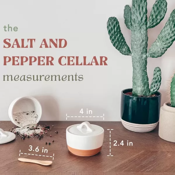 imageMora Ceramic Salt and Pepper Cellar Set with Lid  10 oz Modern CanisterContainerBowl for Storage Sea Salt Spice Sugar Countertop  Small DishJar with Wood Spoon Azure Blue ampamp Crimson Red CrockVanilla White