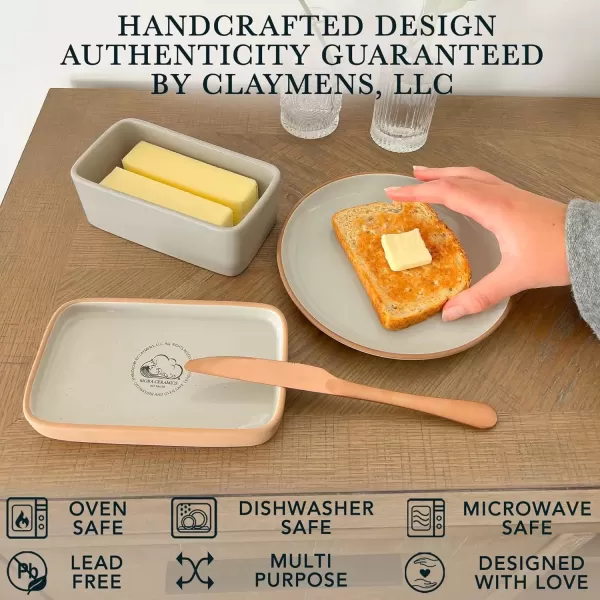 imageMora Ceramic TwoinOne Butter Dish with Lid Covered Butter Crock Container to Leave on Countertop  Large Storage KeeperHolder for Kitchen Gifts for Her Butter Tray For Counter  Sesame MilkEarl Grey