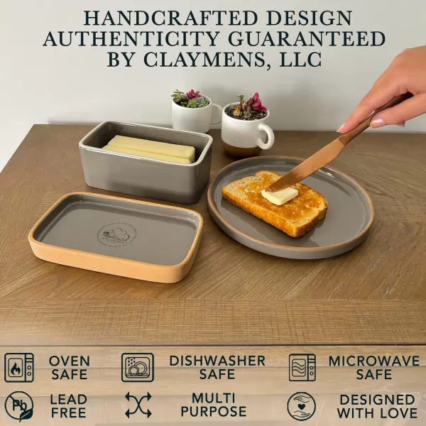 imageMora Ceramic TwoinOne Butter Dish with Lid Covered Butter Crock Container to Leave on Countertop  Large Storage KeeperHolder for Kitchen Gifts for Her Butter Tray For Counter  Sesame MilkSesame Milk