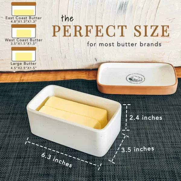 imageMora Ceramic TwoinOne Butter Dish with Lid Covered Butter Crock Container to Leave on Countertop  Large Storage KeeperHolder for Kitchen Gifts for Her Butter Tray For Counter  Sesame MilkVanilla White