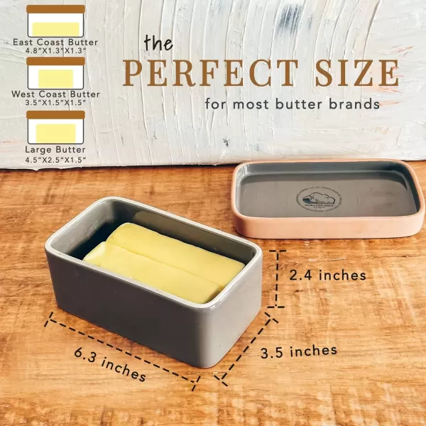 imageMora Ceramic TwoinOne Butter Dish with Lid Covered Butter Crock Container to Leave on Countertop  Large Storage KeeperHolder for Kitchen Gifts for Her Butter Tray For Counter  Sesame MilkSesame Milk