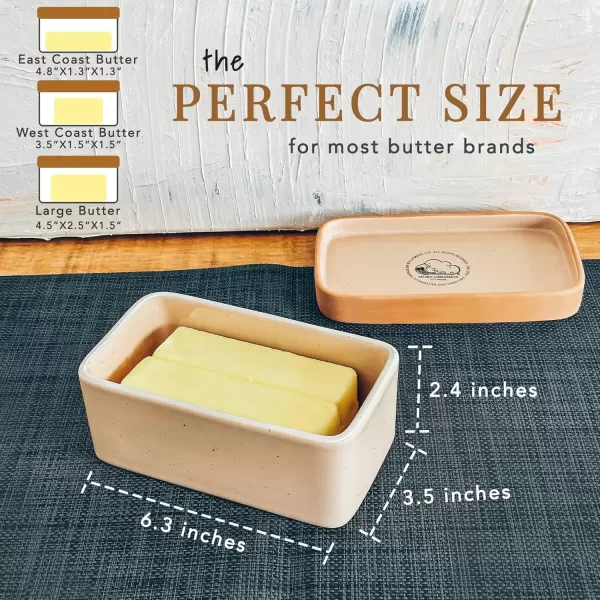 imageMora Ceramic TwoinOne Butter Dish with Lid Covered Butter Crock Container to Leave on Countertop  Large Storage KeeperHolder for Kitchen Gifts for Her Butter Tray For Counter  Sesame MilkChai