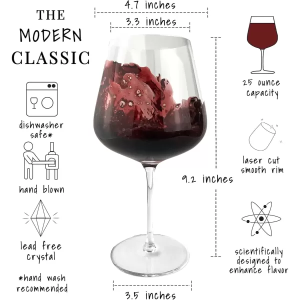 imageThe Henry Red Wine Glasses  Set of 2 25 oz Classic Oversized Hand Blown Crystal Glass Perfect for Drinking Burgundy Cabernet Sauvignon Shiraz Malbec Etc Unique Elegant ampamp LargeHenry 25oz  Set of 2
