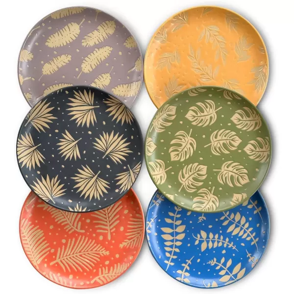 imageMora Ceramic Boho Leaves Plates Set of 678in  Dessert Salad Appetizer Party Serving Plate Microwave Oven and Dishwasher Safe Scratch Resistant Porcelain Dish Leaf Pattern Creamy BeigeBold Colors