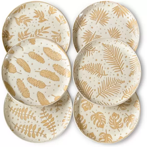 imageMora Ceramic Boho Leaves Plates Set of 678in  Dessert Salad Appetizer Party Serving Plate Microwave Oven and Dishwasher Safe Scratch Resistant Porcelain Dish Leaf Pattern Creamy BeigeCreamy Beige