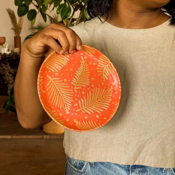 imageMora Ceramic Boho Leaves Plates Set of 678in  Dessert Salad Appetizer Party Serving Plate Microwave Oven and Dishwasher Safe Scratch Resistant Porcelain Dish Leaf Pattern Creamy BeigeBold Colors