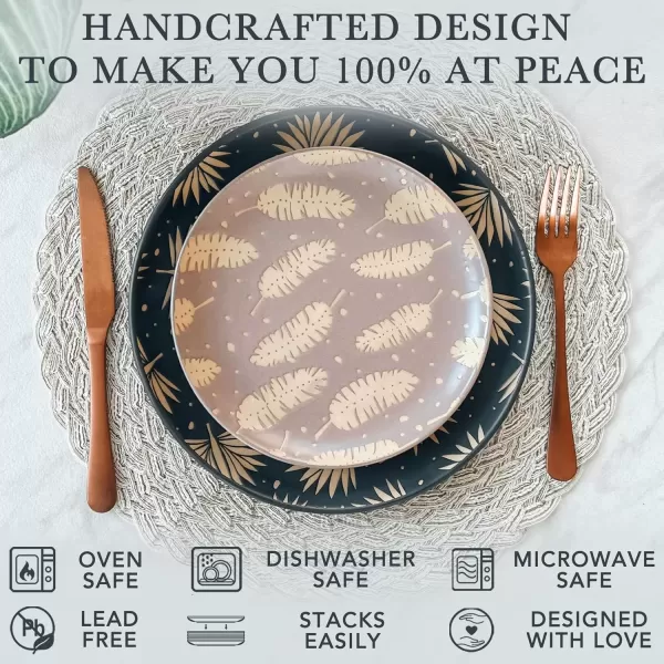 imageMora Ceramic Boho Leaves Plates Set of 678in  Dessert Salad Appetizer Party Serving Plate Microwave Oven and Dishwasher Safe Scratch Resistant Porcelain Dish Leaf Pattern Creamy BeigeBold Colors