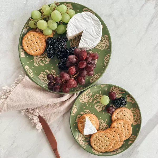 imageMora Ceramic Boho Leaves Plates Set of 678in  Dessert Salad Appetizer Party Serving Plate Microwave Oven and Dishwasher Safe Scratch Resistant Porcelain Dish Leaf Pattern Creamy BeigeBold Colors