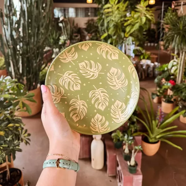 imageMora Ceramic Boho Leaves Plates Set of 678in  Dessert Salad Appetizer Party Serving Plate Microwave Oven and Dishwasher Safe Scratch Resistant Porcelain Dish Leaf Pattern Creamy BeigeBold Colors