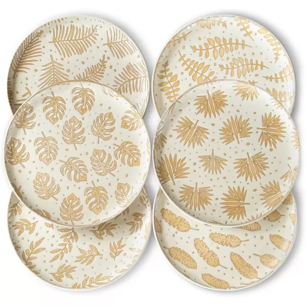 imageMora Ceramic Boho Leaves Plates Set of 678in  Dessert Salad Appetizer Party Serving Plate Microwave Oven and Dishwasher Safe Scratch Resistant Porcelain Dish Leaf Pattern Creamy BeigeCreamy Beige