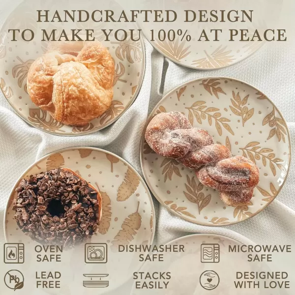 imageMora Ceramic Boho Leaves Plates Set of 678in  Dessert Salad Appetizer Party Serving Plate Microwave Oven and Dishwasher Safe Scratch Resistant Porcelain Dish Leaf Pattern Creamy BeigeCreamy Beige