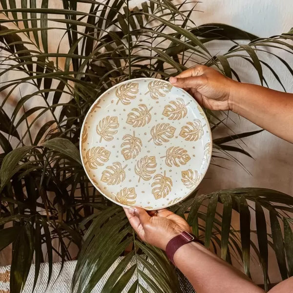 imageMora Ceramic Boho Leaves Plates Set of 678in  Dessert Salad Appetizer Party Serving Plate Microwave Oven and Dishwasher Safe Scratch Resistant Porcelain Dish Leaf Pattern Creamy BeigeCreamy Beige