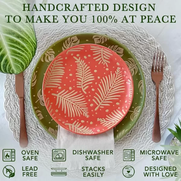 imageMora Ceramic Boho Leaves Plates Set of 678in  Dessert Salad Appetizer Party Serving Plate Microwave Oven and Dishwasher Safe Scratch Resistant Porcelain Dish Leaf Pattern Creamy BeigeBold Colors