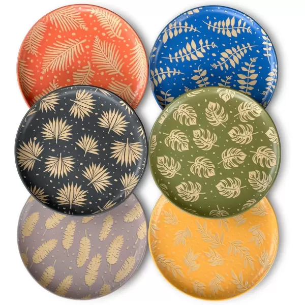 imageMora Ceramic Boho Leaves Plates Set of 678in  Dessert Salad Appetizer Party Serving Plate Microwave Oven and Dishwasher Safe Scratch Resistant Porcelain Dish Leaf Pattern Creamy BeigeBold Colors