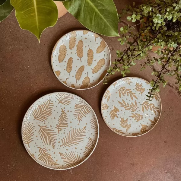 imageMora Ceramic Boho Leaves Plates Set of 678in  Dessert Salad Appetizer Party Serving Plate Microwave Oven and Dishwasher Safe Scratch Resistant Porcelain Dish Leaf Pattern Creamy BeigeCreamy Beige