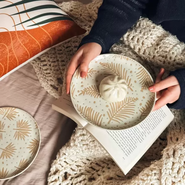 imageMora Ceramic Boho Leaves Plates Set of 678in  Dessert Salad Appetizer Party Serving Plate Microwave Oven and Dishwasher Safe Scratch Resistant Porcelain Dish Leaf Pattern Creamy BeigeCreamy Beige