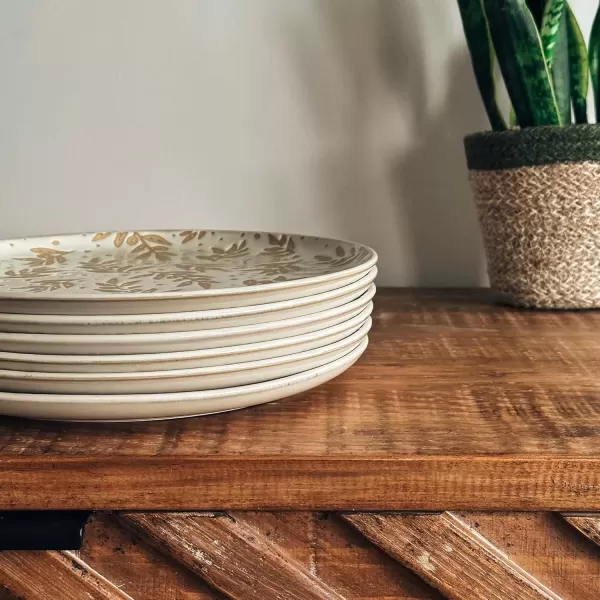 imageMora Ceramic Boho Leaves Plates Set of 678in  Dessert Salad Appetizer Party Serving Plate Microwave Oven and Dishwasher Safe Scratch Resistant Porcelain Dish Leaf Pattern Creamy BeigeCreamy Beige