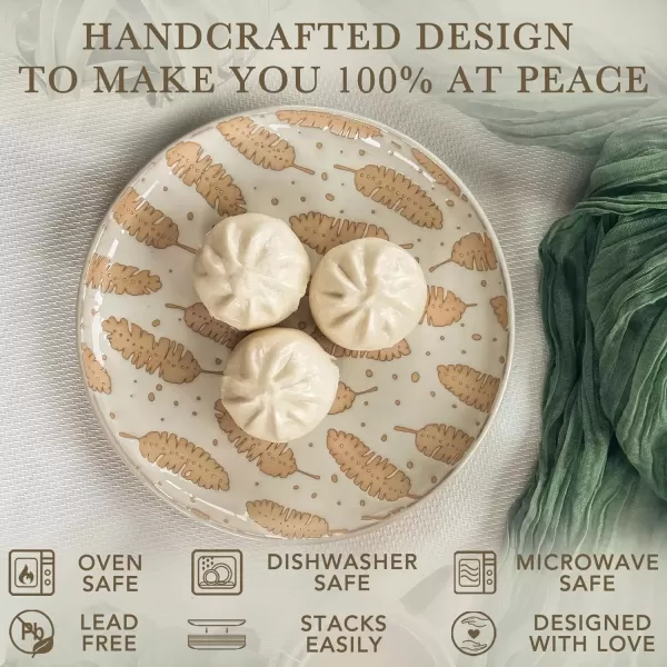 imageMora Ceramic Boho Leaves Plates Set of 678in  Dessert Salad Appetizer Party Serving Plate Microwave Oven and Dishwasher Safe Scratch Resistant Porcelain Dish Leaf Pattern Creamy BeigeCreamy Beige