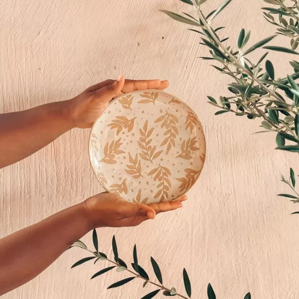 imageMora Ceramic Boho Leaves Plates Set of 678in  Dessert Salad Appetizer Party Serving Plate Microwave Oven and Dishwasher Safe Scratch Resistant Porcelain Dish Leaf Pattern Creamy BeigeCreamy Beige