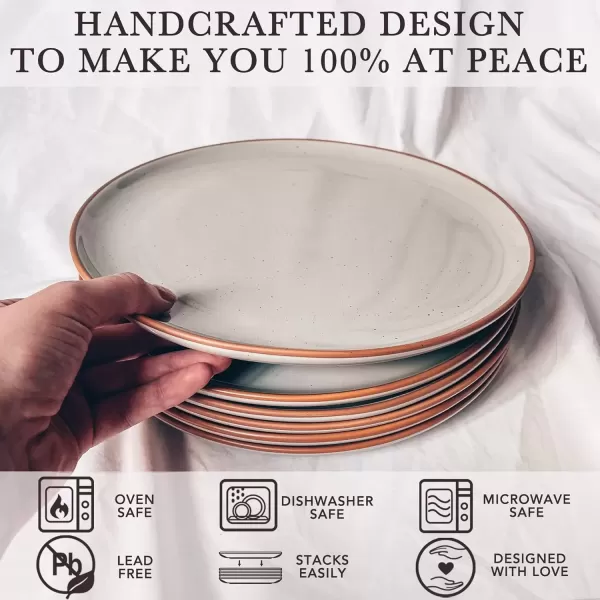 imageMora Ceramic Dinner Plates Set of 6 10 inch Dish Set  Microwave Oven and Dishwasher Safe Scratch Resistant Modern Rustic Dinnerware Kitchen Porcelain Serving Dishes  Earl GreyEarl Grey
