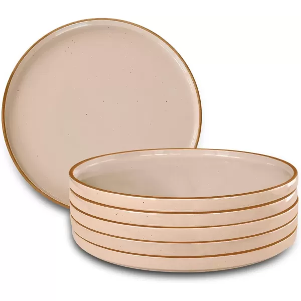 imageMora Ceramic Flat Dinner Plates Set of 6 105 in High Edge Dish Set  Microwave Oven and Dishwasher Safe Scratch Resistant Modern Dinnerware Kitchen Porcelain Serving Dishes  Assorted NeutralsChai
