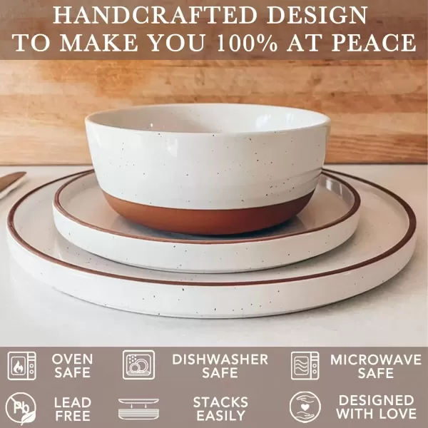 imageMora Ceramic Flat Dinner Plates Set of 6 105 in High Edge Dish Set  Microwave Oven and Dishwasher Safe Scratch Resistant Modern Dinnerware Kitchen Porcelain Serving Dishes  Assorted NeutralsVanilla White