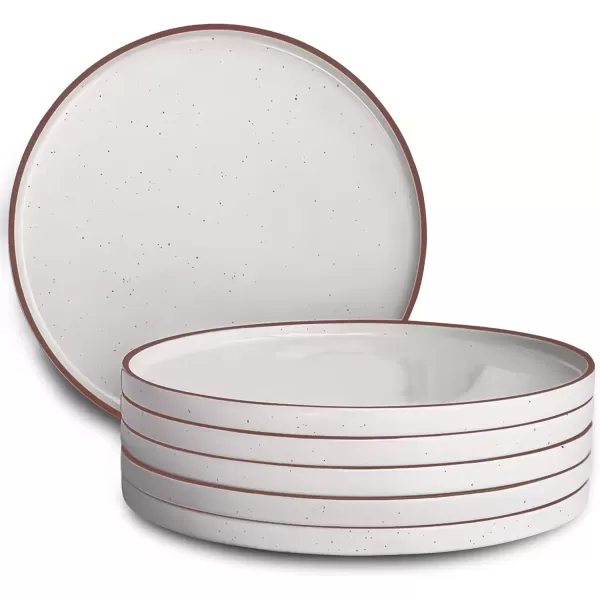 imageMora Ceramic Flat Dinner Plates Set of 6 105 in High Edge Dish Set  Microwave Oven and Dishwasher Safe Scratch Resistant Modern Dinnerware Kitchen Porcelain Serving Dishes  Assorted NeutralsVanilla White