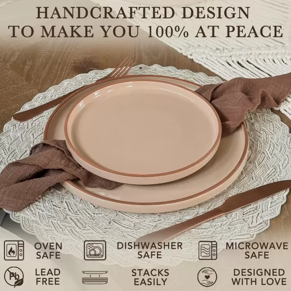 imageMora Ceramic Flat Dinner Plates Set of 6 105 in High Edge Dish Set  Microwave Oven and Dishwasher Safe Scratch Resistant Modern Dinnerware Kitchen Porcelain Serving Dishes  Assorted NeutralsChai