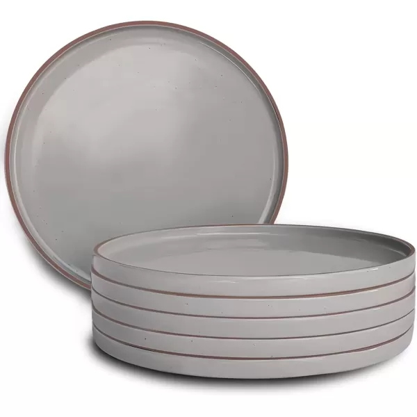 imageMora Ceramic Flat Dinner Plates Set of 6 105 in High Edge Dish Set  Microwave Oven and Dishwasher Safe Scratch Resistant Modern Dinnerware Kitchen Porcelain Serving Dishes  Assorted NeutralsEarl Grey