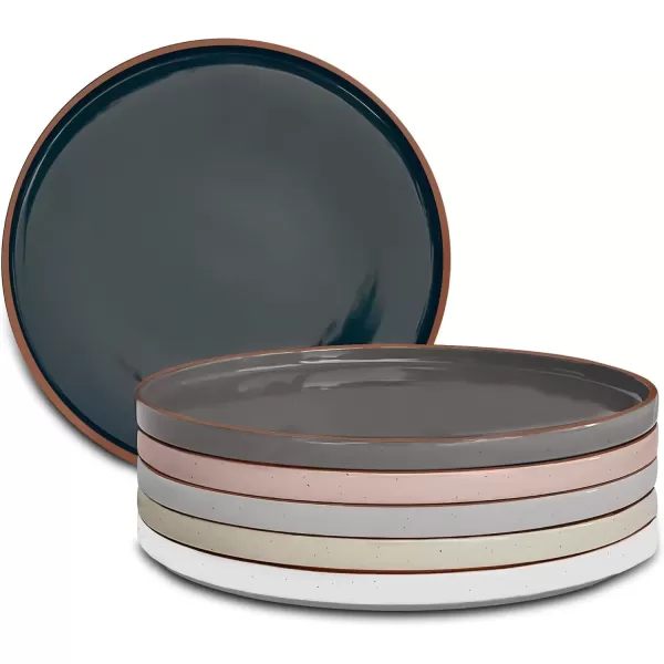 imageMora Ceramic Flat Dinner Plates Set of 6 105 in High Edge Dish Set  Microwave Oven and Dishwasher Safe Scratch Resistant Modern Dinnerware Kitchen Porcelain Serving Dishes  Assorted NeutralsAssorted Neutrals