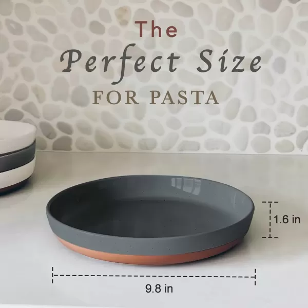 imageMora Ceramic Flat Pasta Bowl Set of 435oz Microwave Safe Plate with High Edge for Kitchen and Eating Large Wide BowlsPlates for Serving Dinner Salad etc NeutralsVanilla  Charcoal