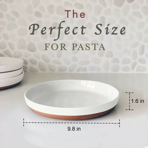 imageMora Ceramic Flat Pasta Bowl Set of 435oz Microwave Safe Plate with High Edge for Kitchen and Eating Large Wide BowlsPlates for Serving Dinner Salad etc NeutralsVanilla White