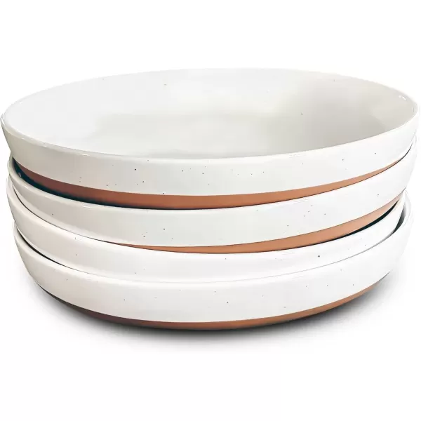 imageMora Ceramic Flat Pasta Bowl Set of 435oz Microwave Safe Plate with High Edge for Kitchen and Eating Large Wide BowlsPlates for Serving Dinner Salad etc NeutralsVanilla White