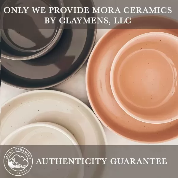 imageMora Ceramic Flat Pasta Bowl Set of 435oz Microwave Safe Plate with High Edge for Kitchen and Eating Large Wide BowlsPlates for Serving Dinner Salad etc NeutralsEarl Grey