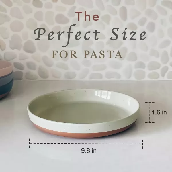 imageMora Ceramic Flat Pasta Bowl Set of 435oz Microwave Safe Plate with High Edge for Kitchen and Eating Large Wide BowlsPlates for Serving Dinner Salad etc NeutralsAssorted Neutrals